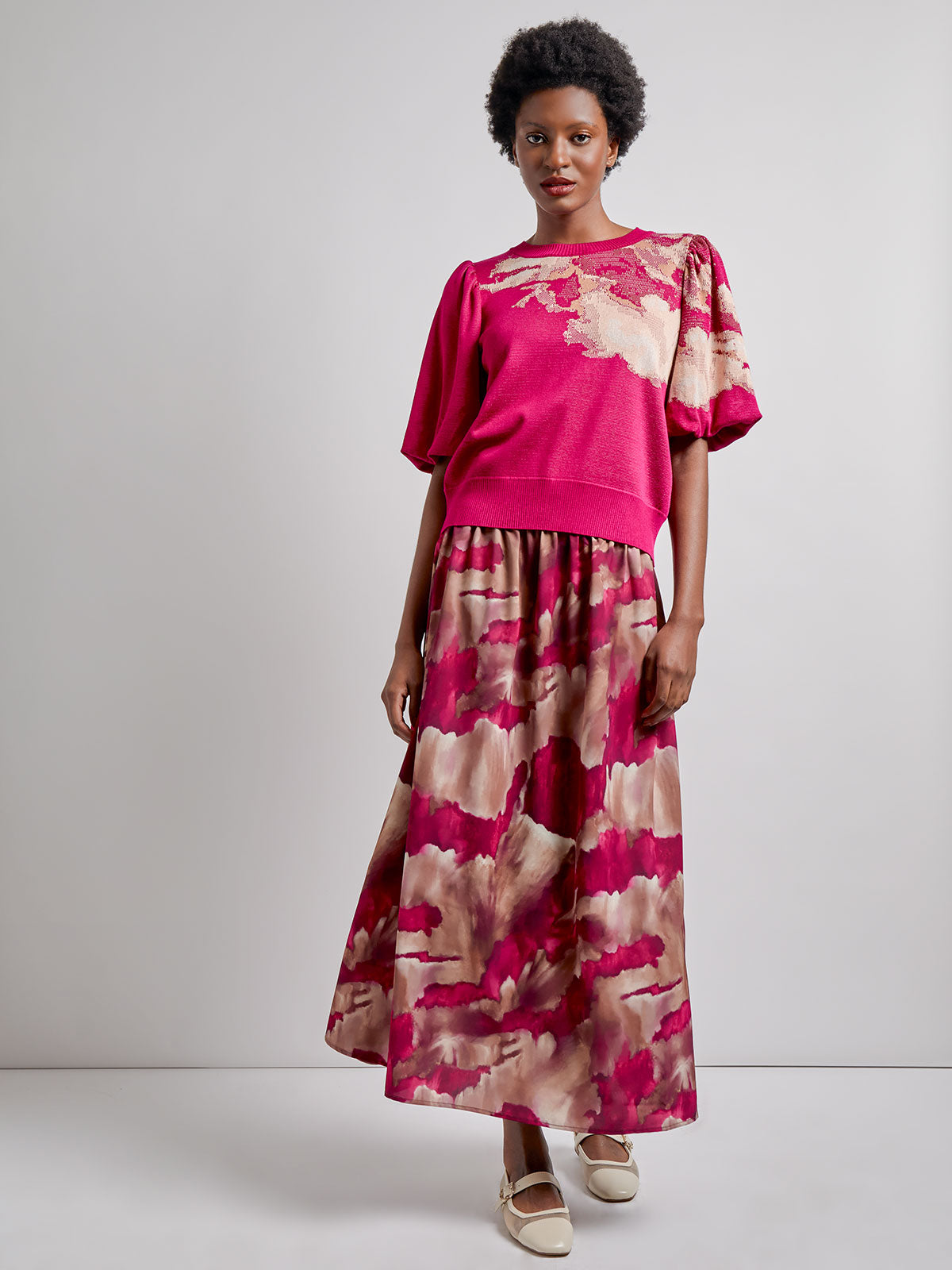 Watercolor Pattern Jacquard Knit Top - Vanity Fit