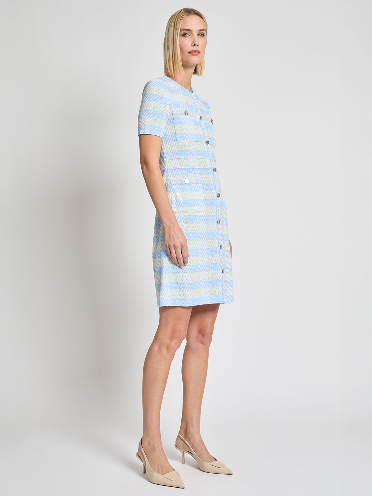 Bold Plaid Tweed Knit Sheath Dress - Modern Fit