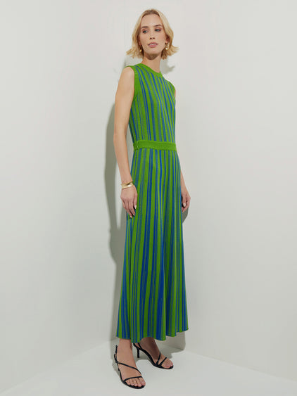 Sleeveless Soft Ribbed Knit Belted Maxi Dress