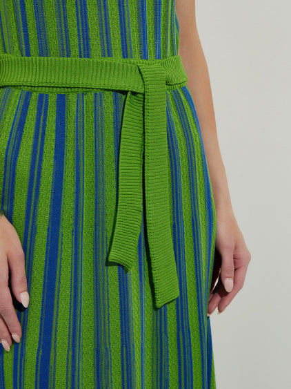 Misook Rib Knit Striped Maxi Dress - Satin Sky/Green - XS Misook Rib Knit Striped Maxi Dress - Satin Sky/Green - XS