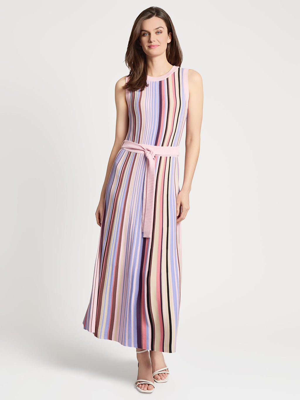 Sleeveless Soft Ribbed Knit Belted Maxi Dress - Modern Fit