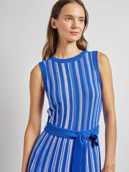 Misook Rib Knit Striped Maxi Dress - Aegean Blue - XS