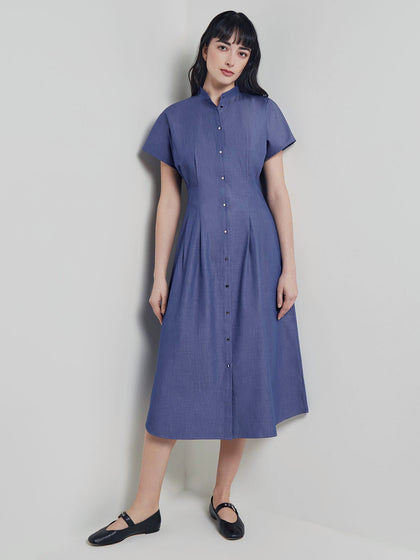 Modern Fit & Flare Button Front Midi Dress [hidden]
