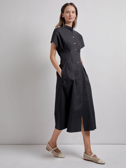 Fit & Flare Button Front Maxi Dress