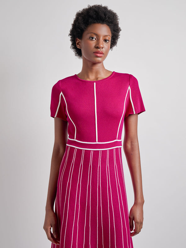 Contrast Stripe A-Line Soft Knit Dress