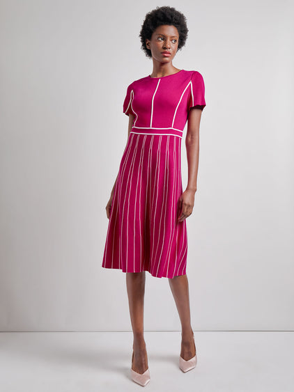 Contrast Stripe A-Line Soft Knit Dress - Modern Fit Pink Flash/White / XXS Contrast Stripe A-Line Soft Knit Dress - Modern Fit Pink Flash/White / XXS