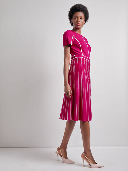 Contrast Stripe A-Line Soft Knit Dress - Modern Fit Pink Flash/White / XXS Contrast Stripe A-Line Soft Knit Dress - Modern Fit Pink Flash/White / XXS