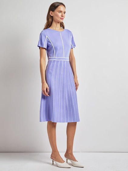 Contrast Stripe A-Line Soft Knit Dress - Modern Fit Viola/White / XS Contrast Stripe A-Line Soft Knit Dress - Modern Fit Viola/White / XS