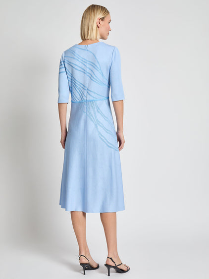 Fit-and-Flare Tonal Abstract Knit Midi Dress