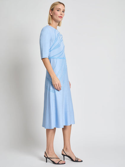 Fit-and-Flare Tonal Abstract Knit Midi Dress