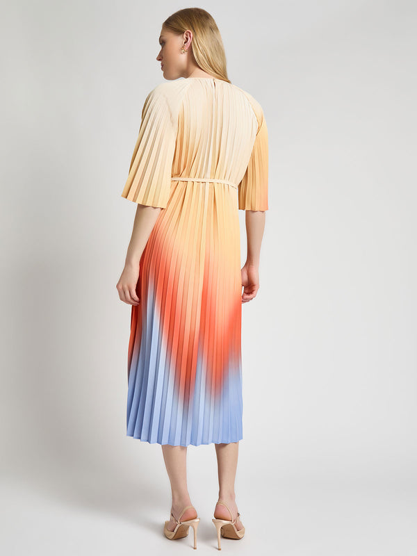 ombre pleated dress Pleated Ombre Crepe de Chine Maxi Dress