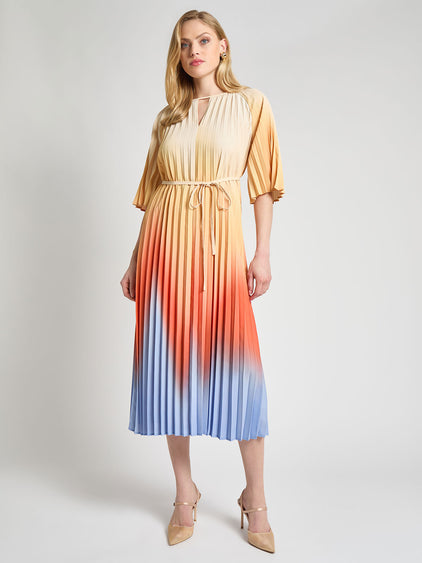 dress pleated designer 2019 Pleated Ombre Crepe de Chine Maxi Dress