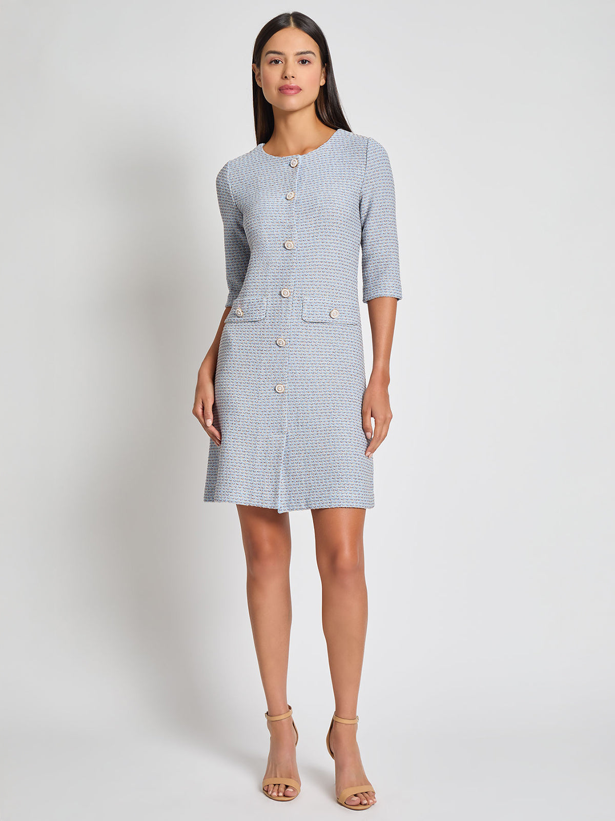 Bold Plaid Tweed Knit Sheath Dress