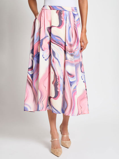 Watercolor Crepe de Chine Maxi Skirt - Vanity Fit
