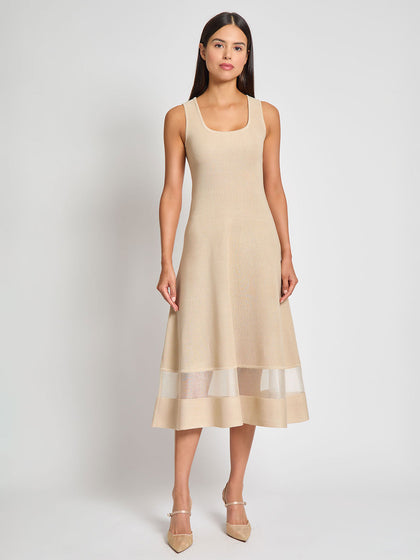 Fit-and-Flare Sheer Hem Knit Midi Dress, Biscotti - Modern Fit