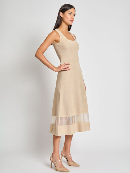 Fit-and-Flare Sheer Hem Knit Midi Dress, Biscotti - Modern Fit