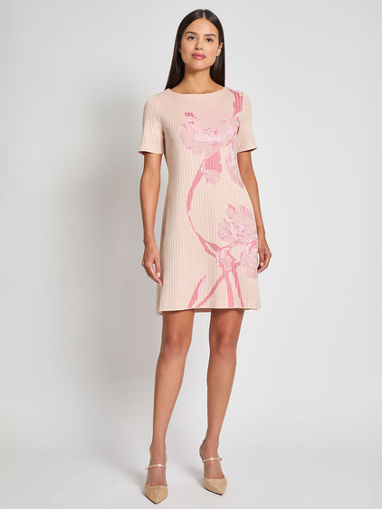 Floral A-Line Jacquard Soft Knit Dress - Modern Fit