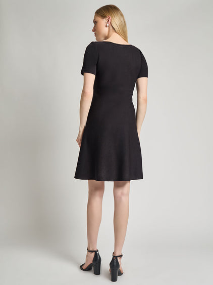 misook fit and flare dress Fit-and-Flare Embroidered Detail Knit Dress