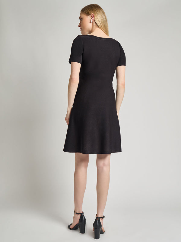 Fit-and-Flare Embroidered Detail Knit Dress