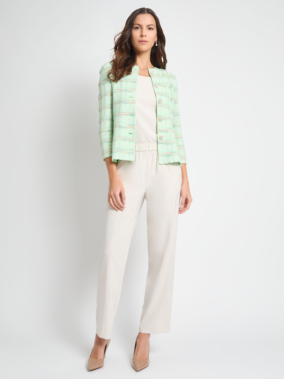 Tailored Soft Plaid Textured Knit Jacket - True Fit