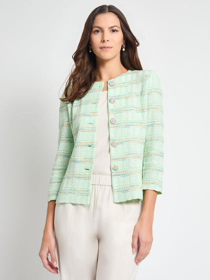 Tailored Soft Plaid Textured Knit Jacket - True Fit