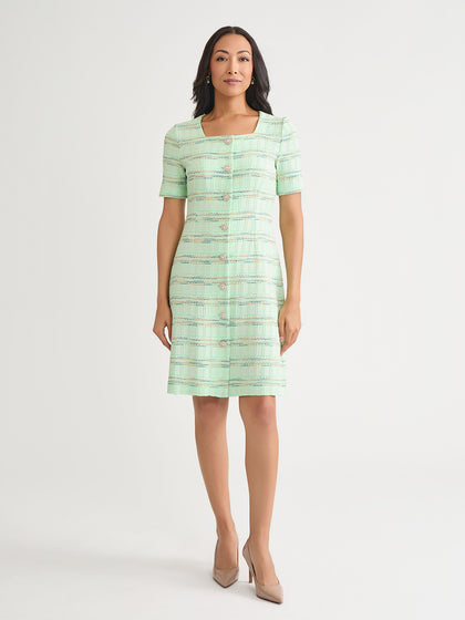 A-Line Soft Plaid Textured Knit Dress - True Fit