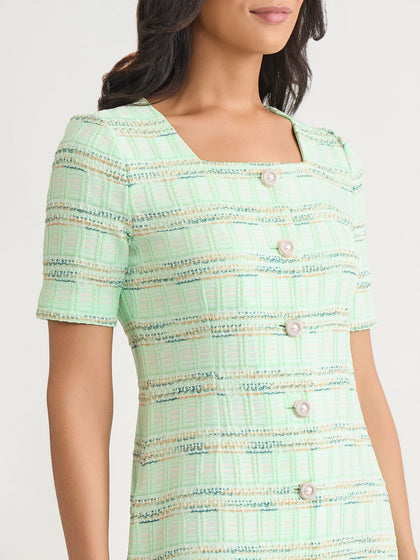 A-Line Soft Plaid Textured Knit Dress - True Fit