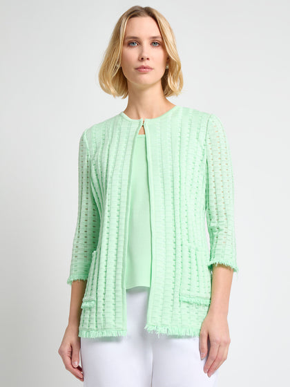 Heritage Fringe Trim Tonal Burnout Knit Jacket - True Fit