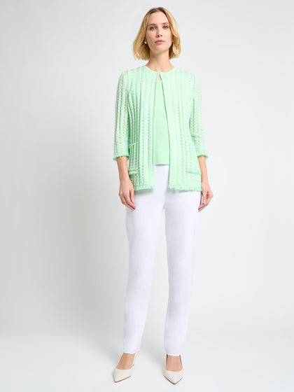 Heritage Fringe Trim Tonal Burnout Knit Jacket - True Fit