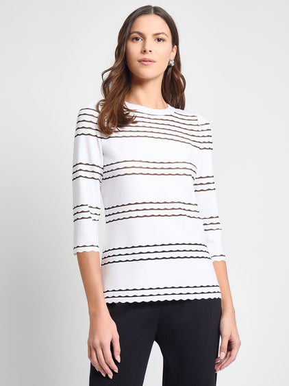 Scalloped Trim Soft Knit Tunic - True Fit, White/Black | Misook