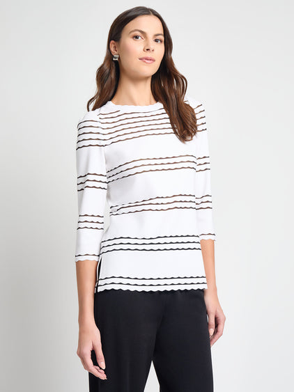 Scalloped Trim Soft Knit Tunic - True Fit, White/Black | Misook