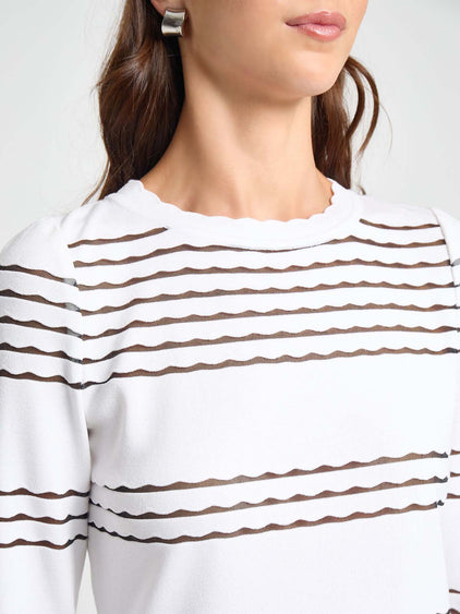 Scalloped Trim Soft Knit Tunic - True Fit, White/Black | Misook
