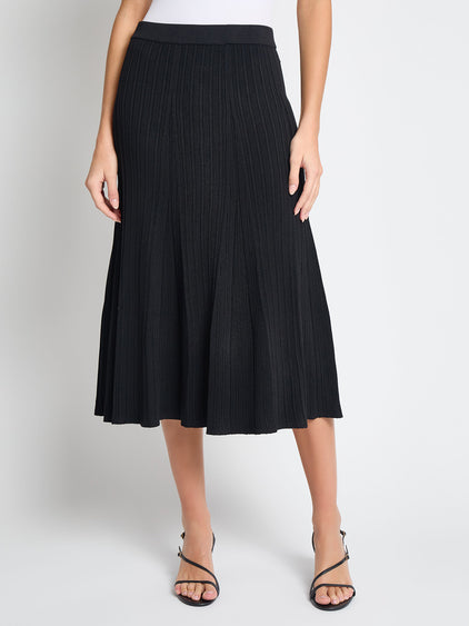 Flared Ribbed Soft Knit Midi Skirt True Fit