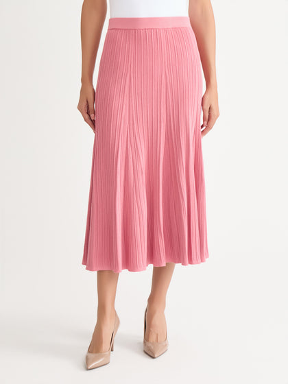 Flared Ribbed Soft Knit Midi Skirt, Honey Suckle - True Fit