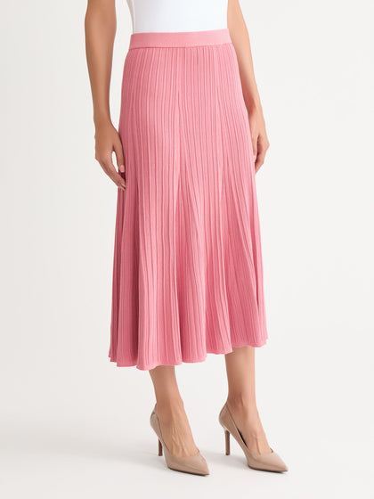 Flared Ribbed Soft Knit Midi Skirt, Honey Suckle - True Fit