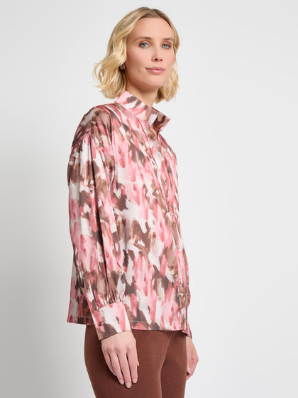 Brushstroke Printed Crepe de Chine Blouse - True Fit