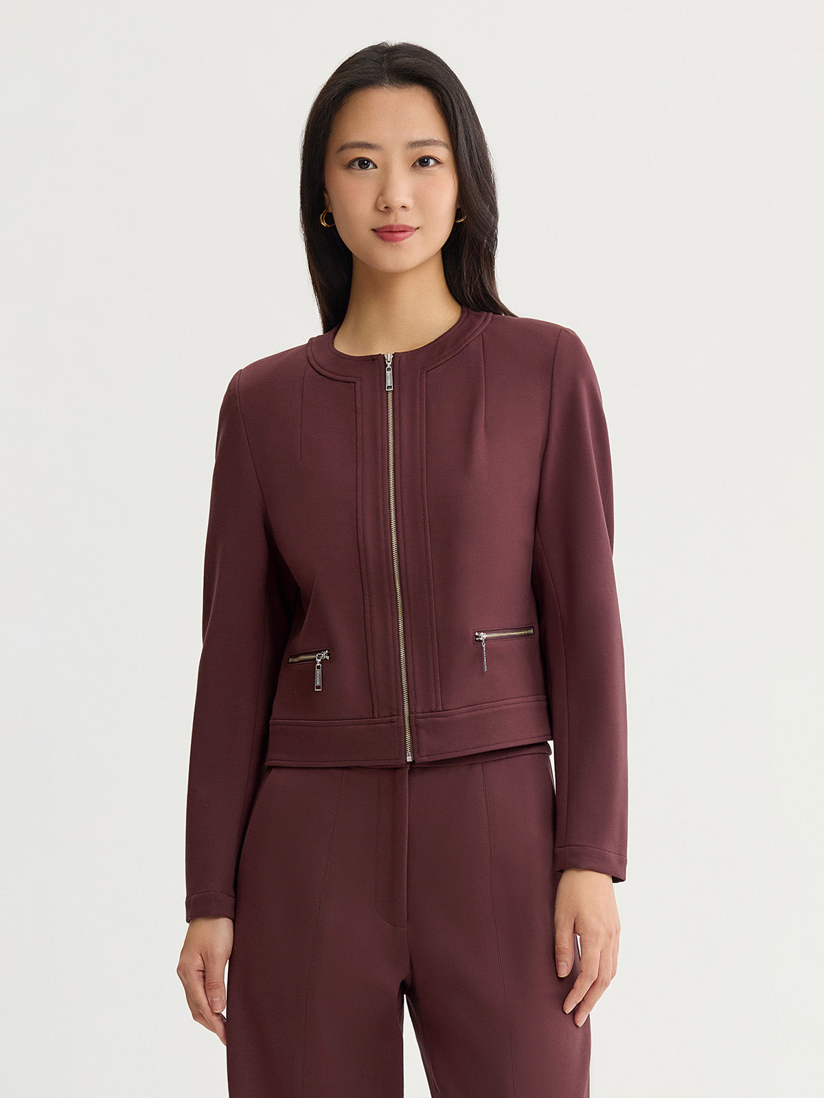 Studded Mock Neck Ribbed Knit Top