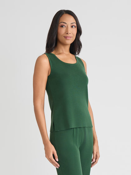 Double Scoop Neck Mylana Knit Tank, Dark Ivy
