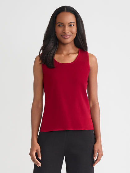 Double Scoop Neck Mylana Knit Tank, Scarlet Red - True Fit