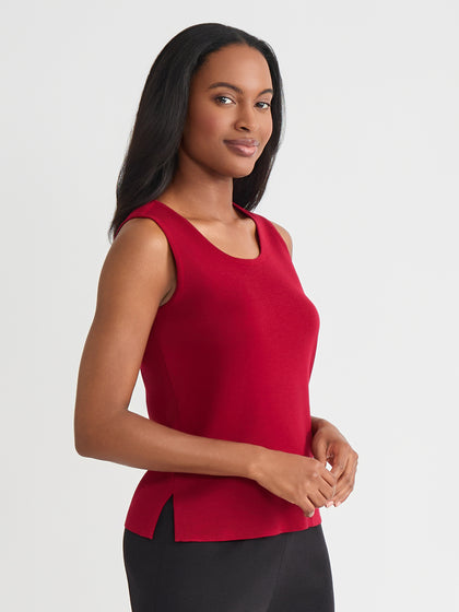 Double Scoop Neck Mylana Knit Tank, Scarlet Red - True Fit