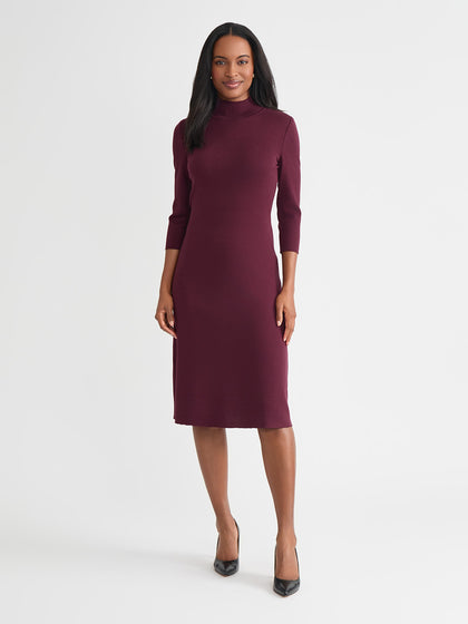 Tonal A-Line Mock Neck Soft Knit Dress - True Fit