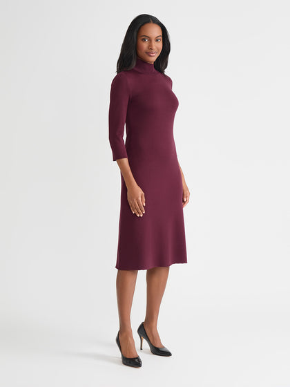 Tonal A-Line Mock Neck Soft Knit Dress - True Fit