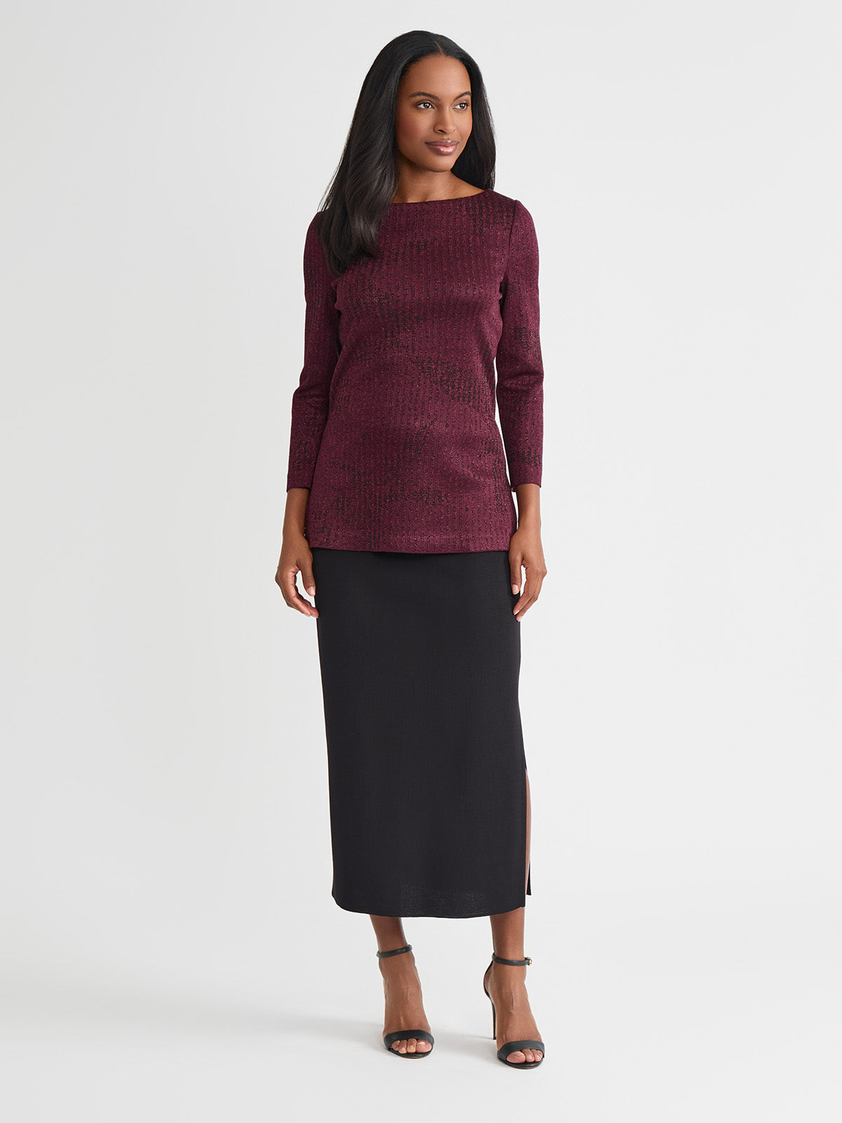 Tonal Pattern Shimmer Knit Tunic - True Fit
