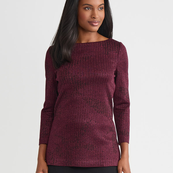 Tonal Pattern Shimmer Knit Tunic - True Fit