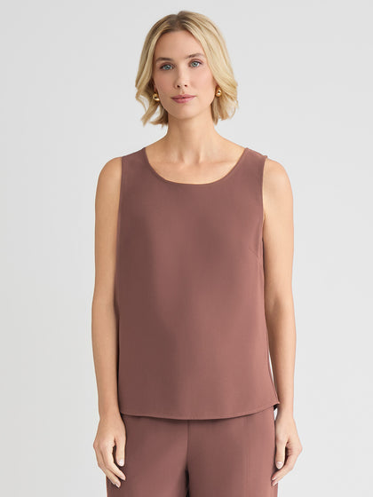 Classic Crepe de Chine Tank Top, Midnight Umber - True Fit