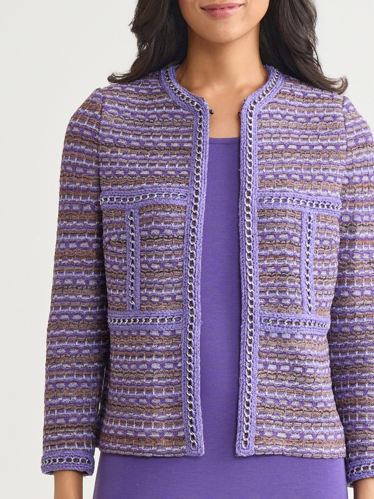 Heritage Chain Trim Tweed Knit Jacket- True Fit