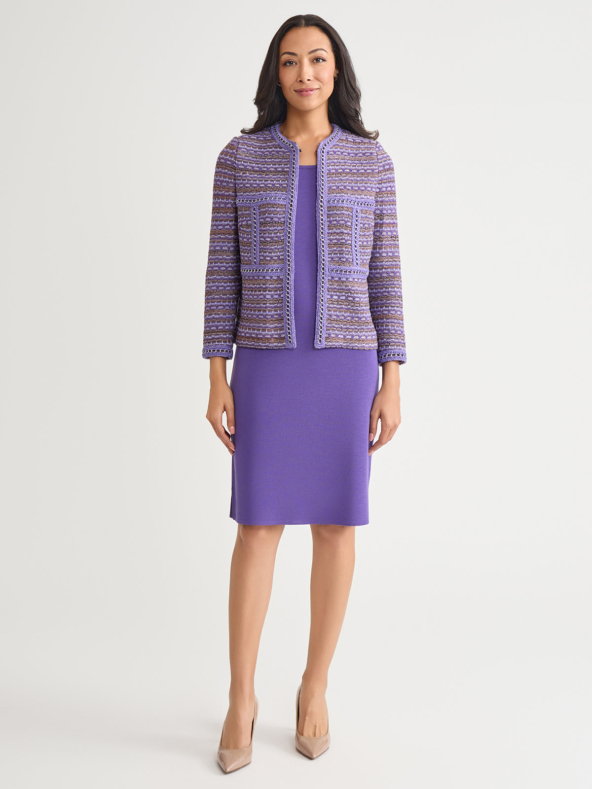 Heritage Chain Trim Tweed Knit Jacket- True Fit