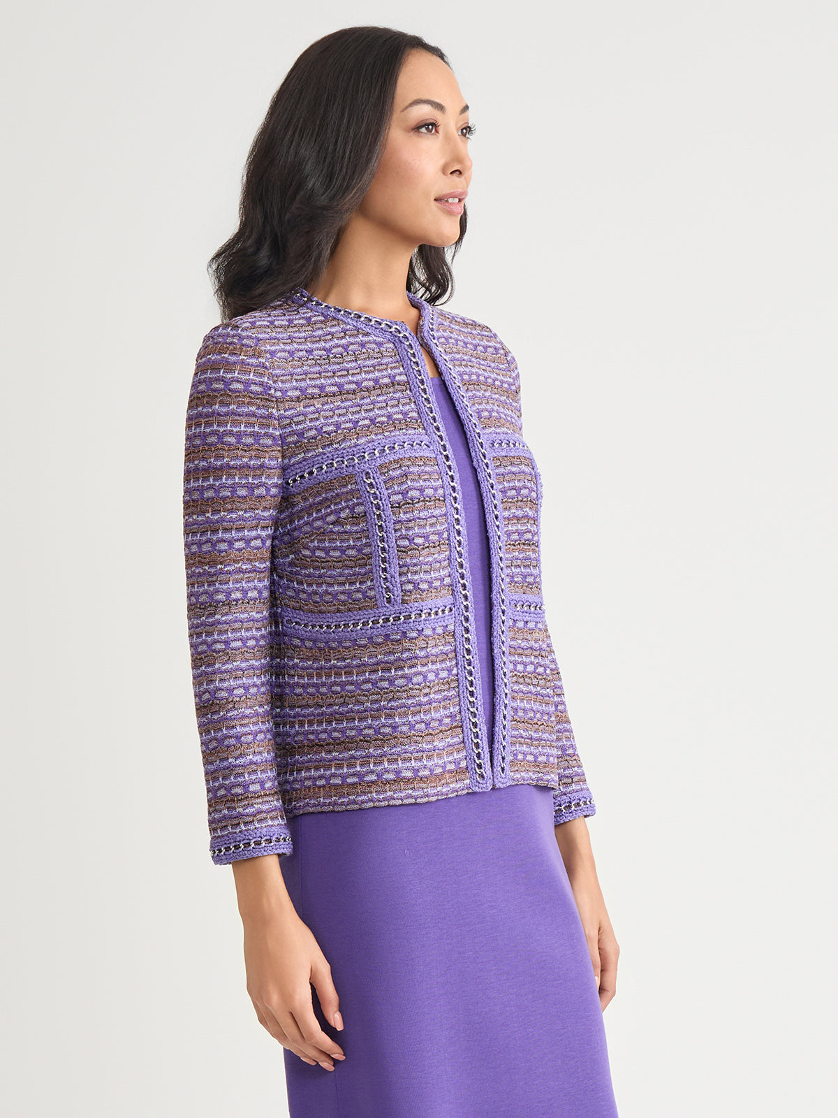 Heritage Chain Trim Tweed Knit Jacket- True Fit