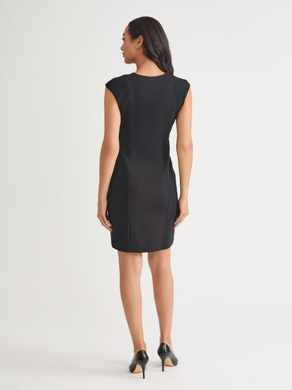Mixed Media Sleeveless Sheath Dress