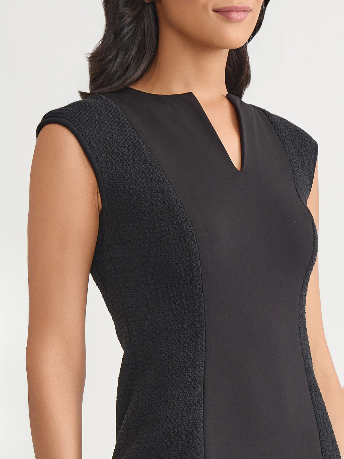 Mixed Media Sleeveless Sheath Dress - True Fit